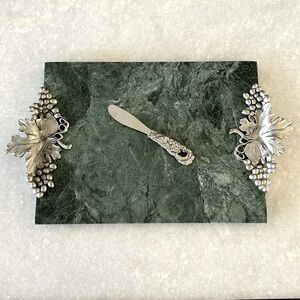 Seagull Pewter Green Marble Grapes Design Serving Cheese Board Set
